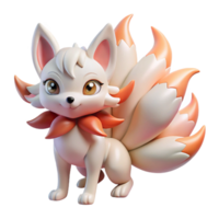 wonderful artistic A playful anime kitsune with multiple tails, each a different color, mischievous expression, soft, pastel lighting, in the style of a folklore anime original png