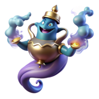 serene modern A powerful djinn emerging from a magic lamp, surrounded by swirling smoke, mysterious and powerful style detailed png