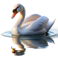 dramatic artistic A graceful swan gliding across a calm lake, its reflection shimmering in the water. Serene atmosphere and soft lighting. Nature photography style exclusive png