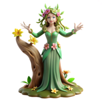 impressive creative A graceful dryad emerging from a tree trunk, adorned with flowers. Soft, natural lighting. Art Nouveau style 4K png