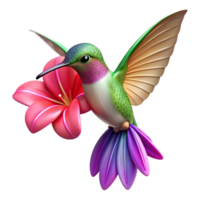 elegant classic A tiny hummingbird hovering near a vibrant fuchsia flower, macro photography style, sharp focus on the bird's iridescent feathers professional png