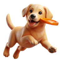 extraordinary abstract A playful golden retriever puppy catching a frisbee in mid-air, bathed in warm sunlight, hyperrealistic style premium png