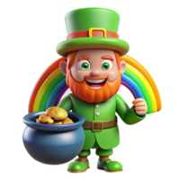 serene vintage A mischievous leprechaun guarding his pot of gold at the end of a rainbow. Vibrant, colorful lighting. Cartoon style detailed png