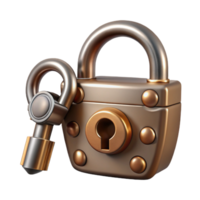 beautiful minimalist A close-up of a medieval lock and key, intricate metalwork, realistic detail, soft lighting high quality png
