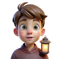 stunning contemporary Portrait of a young boy with wide eyes and a curious expression, lit by the soft light of a lantern, in a fantasy art style exclusive png