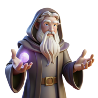 magnificent creative A wise old wizard with a long white beard and intricate robes, casting a spell with glowing runes floating around his hands. Rembrandt lighting. Baroque style original png