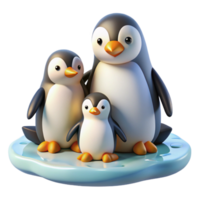 impressive minimalist A family of penguins huddled together on the ice, illuminated by soft daylight, in a charming, realistic style premium png