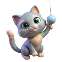 beautiful contemporary A playful kitten batting at a dangling string, its fur fluffy and soft, depicted in a charming, whimsical style 4K png