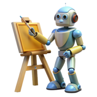 Maravilhoso contemporâneo uma robótico artista criando uma pintura usando intrincado pinceladas, iluminado de macio, natural claro. fotorrealista estilo detalhado png