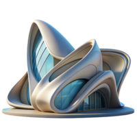 magnificent artistic Zaha Hadid inspired building, futuristic curves, fluid forms, dynamic lighting, parametric style premium png