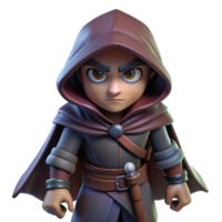 magnificent abstract A cunning rogue with a hooded cloak and twin daggers sneaks through a shadowy alleyway. Low-key lighting. Graphic novel style high quality png