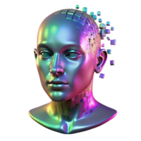 dramatic minimalist A holographic projection of a human face disintegrating into pixels, glitchy and distorted, cyberpunk style original png
