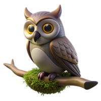 extraordinary artistic A wise old owl perched on a moss-covered branch, its eyes gleaming in the moonlight, rendered in a dreamlike, ethereal style detailed png