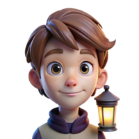 wonderful contemporary Portrait of a young boy with wide eyes and a curious expression, lit by the soft light of a lantern, in a fantasy art style exclusive png