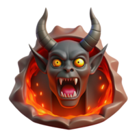 wonderful creative A terrifying, demonic entity with glowing red eyes and sharp horns emerging from a fiery portal. Illuminated by the inferno, depicted in a visceral, horror style 4K png