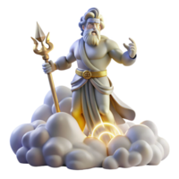 impressive classic A powerful Zeus wielding a lightning bolt, standing atop Mount Olympus surrounded by swirling clouds. Classical style. Divine, glowing lighting original png