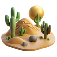 elegant rustic A desert landscape with sand dunes and cacti, harsh sunlight, realistic style premium png