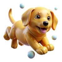 serene artistic A playful golden retriever puppy, tumbling in mid-air, surrounded by floating bubbles, rendered in a vibrant, cartoonish style with exaggerated features professional png
