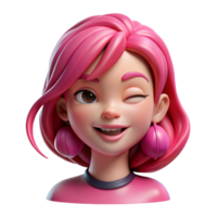 vibrant abstract Portrait of a young woman with vibrant pink hair and a playful wink, lit by bubblegum pink neon lights, in a kawaii style high resolution png