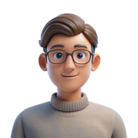 extraordinary rustic Portrait of a young man with a thoughtful expression, wearing glasses and a sweater, lit by natural window light, in a minimalist style authentic png