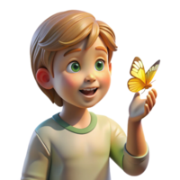 vibrant artistic Portrait of a child with a curious expression, examining a butterfly, lit by natural sunlight, in a naturalistic style exclusive png