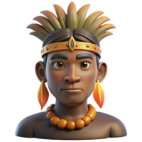 impressive traditional Portrait of a man with tribal markings and traditional headdress, lit by a bonfire, in an indigenous art style premium png