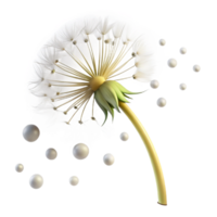 vibrant modern A single dandelion seedhead with seeds blowing in the wind, soft lighting, ethereal style 4K png