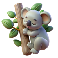 wonderful traditional A sleepy koala clinging to a eucalyptus tree, soft diffuse lighting, cute and cuddly style premium png