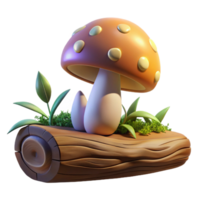 elegant rustic A mushroom growing on a fallen log, damp forest lighting, whimsical style high resolution png