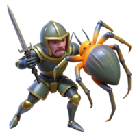 impressive classic A brave knight in shining armor, battling a monstrous spider. Dramatic, contrasting lighting. Baroque style exclusive png