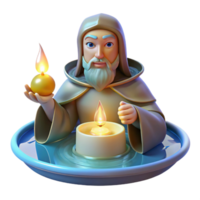 stunning traditional A wise oracle reading the future in a pool of shimmering water, illuminated by candlelight, in a mystical style high quality png