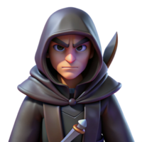magnificent contemporary A cunning rogue with a hooded cloak and a pair of daggers, lurking in the shadows. Low-key, dramatic lighting. Noir style professional png
