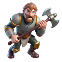 dramatic rustic A fierce medieval warrior wielding a battle-axe, dynamic pose, realistic detail, dramatic lighting original png