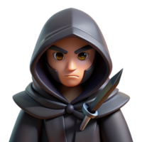 stunning classic A cunning rogue with a hooded cloak and a pair of daggers, lurking in the shadows. Low-key, dramatic lighting. Noir style premium png