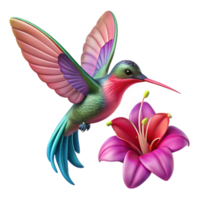 serene modern A hummingbird hovering near a vibrant fuchsia flower, wings blurred in motion, soft focus, Impressionist style authentic png
