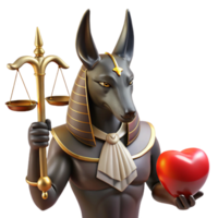beautiful abstract A stoic Anubis weighing the heart of a soul against the feather of Ma'at. Dramatic, shadowy lighting. Egyptian art style authentic png