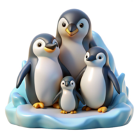wonderful vintage A family of penguins huddled together on the ice, illuminated by soft daylight, in a charming, realistic style original png
