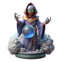 magnificent contemporary A wise oracle gazing into a crystal ball, surrounded by swirling mist and runes, in a mystical, fantasy style high resolution png