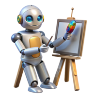 dramatic minimalist A robotic artist creating a painting using intricate brushstrokes, illuminated by soft, natural light. Photorealistic style premium png