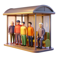 dramatic modern A hyperrealistic portrait of a diverse group of urban commuters waiting at a bus stop at dawn, soft golden light, photorealistic style 4K png