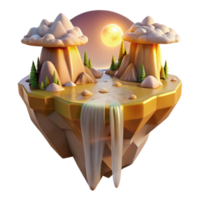 magnificent vintage A mystical floating island with waterfalls cascading down its sides, bathed in golden sunlight, serene and magical style detailed png