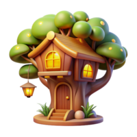 serene modern A whimsical treehouse nestled in the branches of a giant tree, glowing windows, warm and inviting style exclusive png