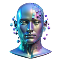 elegant abstract A holographic projection of a human face disintegrating into pixels, glitchy and distorted, cyberpunk style 4K png