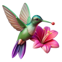 extraordinary vintage A hummingbird hovering in mid-air, wings blurred in motion, sipping nectar from a vibrant fuchsia flower, with a dynamic painting style genuine png
