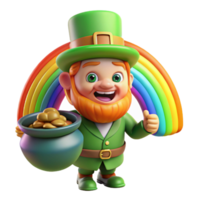 extraordinary classic A mischievous leprechaun with a pot of gold, hiding at the end of a rainbow. Vibrant, magical lighting. Irish folklore style exclusive png