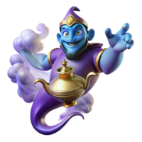elegant traditional A powerful djinn emerging from a magic lamp, surrounded by swirling smoke. Mysterious, glowing lighting. Arabian Nights style premium png