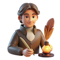 vibrant modern Portrait of a writer with a pensive expression, holding a quill pen, lit by the warm glow of a desk lamp, in a vintage, romantic style genuine png