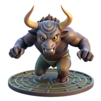 extraordinary modern A fearsome minotaur charging through a labyrinth, its horns lowered in attack. Dynamic pose, dark lighting genuine png