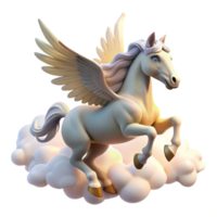 beautiful artistic A graceful pegasus soaring through the clouds, illuminated by sunlight, in a majestic fantasy style original png