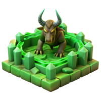 wonderful traditional A fierce Minotaur, trapped in the labyrinth, bathed in the eerie green glow of bioluminescent moss. Dark, mysterious lighting. Surreal style high resolution png